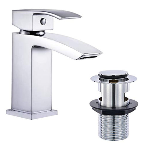 Basin Tap, Bathroom Sink Mixer Tap Waterfall Chrome with Pop Up Waste Hapilife