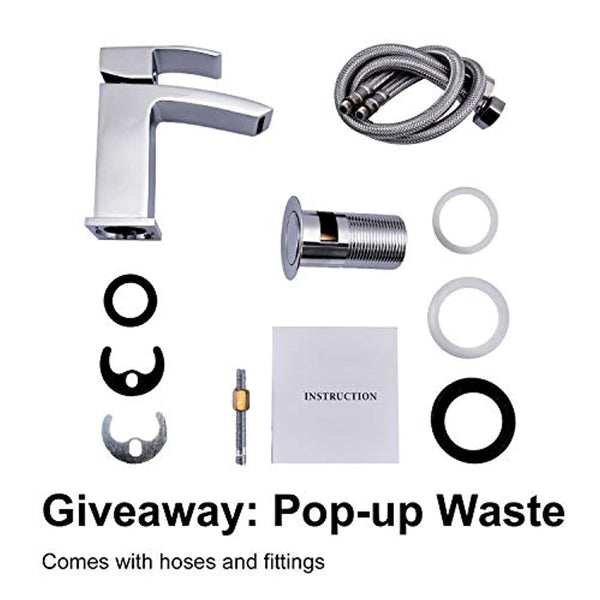 Basin Tap, Bathroom Sink Mixer Tap Waterfall Chrome with Pop Up Waste