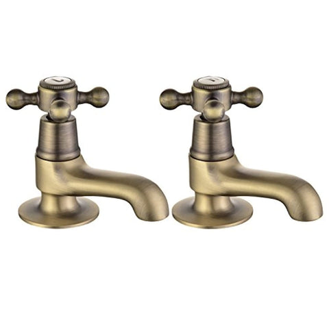Basin Tap Pair Antique Bronze Sink Mixer Taps Cross Handles Bathroom Faucets Monobloc Peppermint