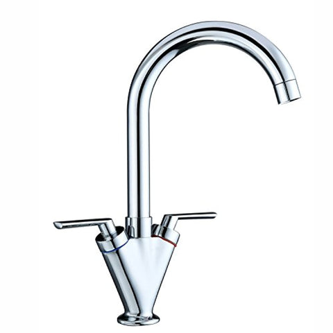 Funime® Kitchen Sink Mixer Taps Monobloc Swivel Spout Chrome Brass Dual Lever with Hoses