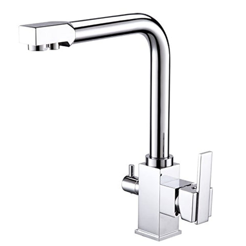 [Drinking Water Kitchen Tap] Hapilife Commercial Chrome Solid Brass Single Hole Double Handles 3 Way Water Filter Square Swivel Spout Sink Mixer Tap