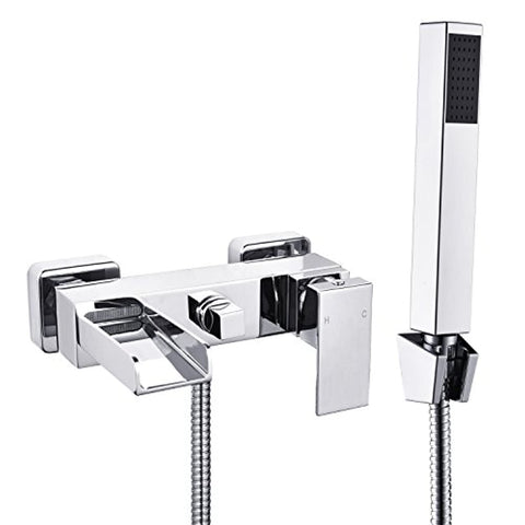 [Wall Mounted] Hapilife Chrome Bath Filler Waterfall Mixer Tap Bathroom Handheld Shower Head (DT10F)