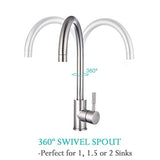 Stainless Steel Kitchen Sink Mixer Taps Monobloc 360º Swivel Spout Single Lever