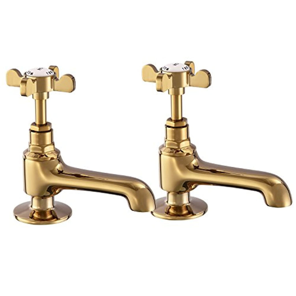 Basin Tap Pair Golden Basin Sink Hot and Cold Taps Gold Cross Handles Bathroom Taps Traditional Bathroom Faucet Vintage Peppermint