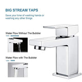 Funime Basin Taps Square Cloakroom Bathroom Sink Taps Mixers Chrome Brass with UK Standard Hoses