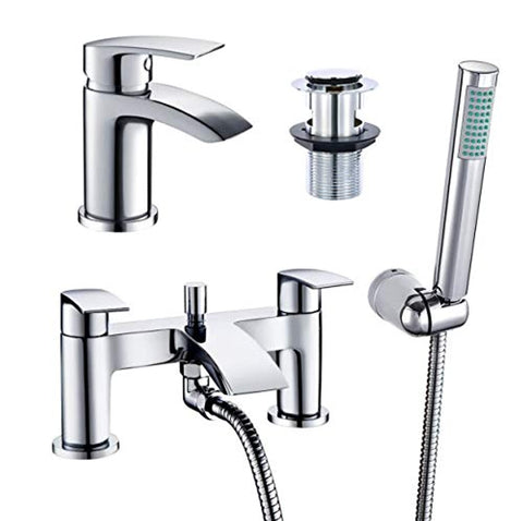 Hapilife Cloakroom Basin Sink Mixer Tap + Bath Filler Hand Held Shower Head Set