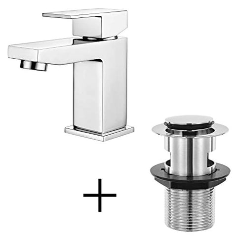 Hapilife Basin Taps Square Bathroom Sink Mixer Taps with Pop up Waste and UK Standard Hoses