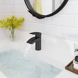 Hapilife Black Basin Taps Waterfall Round Bathroom Sink Taps Mixers Cloakroom Brass with Hoses