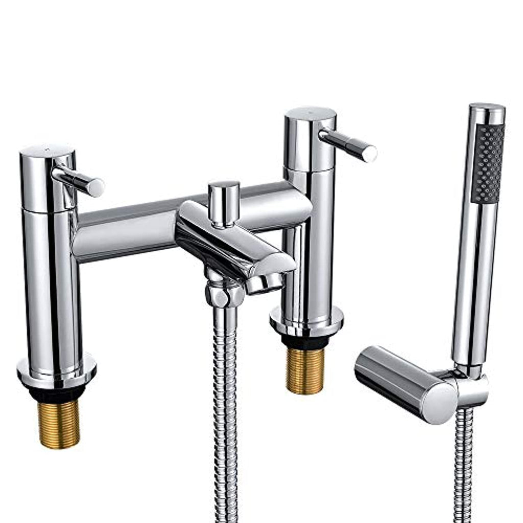 WasserRhythm Bath Taps with Shower Bathroom Tub Taps Dual Lever Mixers Monobloc Chrome Brass