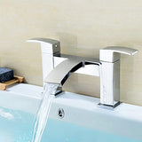 Celala Bathroom Waterfall Basin Taps with Pop-up Waste and Square Bath Taps Set Chrome Brass Sink Mixers