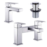 [Basin Tap and Bath Tap] Hapilife Modern Monobloc Bathroom Sink Mixer Faucet and Tub Filler Tap Chrome