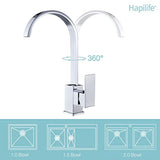 Hapilife Kitchen Sink Taps Mixers Square Single Lever Monobloc Chrome Brass Waterfall Flat Spout Modern Swivel with Hoses and Fittings