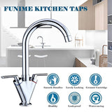 Funime® Kitchen Sink Mixer Taps Monobloc Swivel Spout Chrome Brass Dual Lever with Hoses