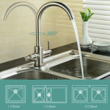 Funime Brushed Kitchen Sink Taps Mixers Traditional Dual Lever Monobloc Swivel Spout Brass