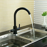 Funime® Black Kitchen Sink Taps Mixers Traditional Dual Lever Monobloc Swivel Spout Brass