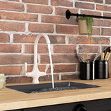Funime Traditional Kitchen Sink Mixer Taps White Elegant Ceramic Dual Lever Monobloc Swivel Spout Chrome Brass with Free Hoses